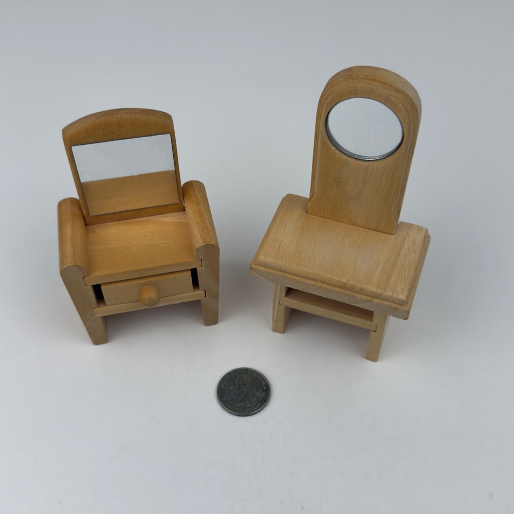 Wooden Dollhouse Vanity Mirror Nightstand Miniature Furniture Set 1:12